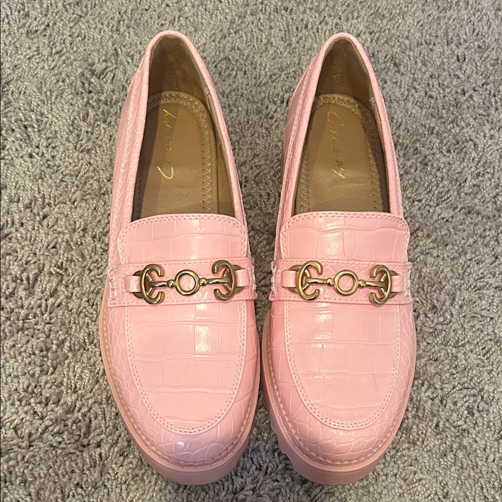 Pink Croc Loafers with Gold Accent